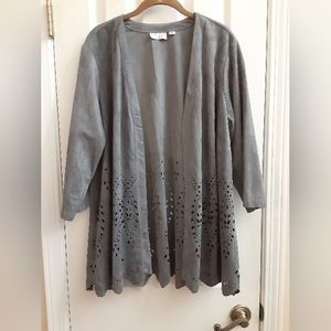 1X Joan Rivers Faux Suede Eyelet Blazer with Scalloped Edge in Grey